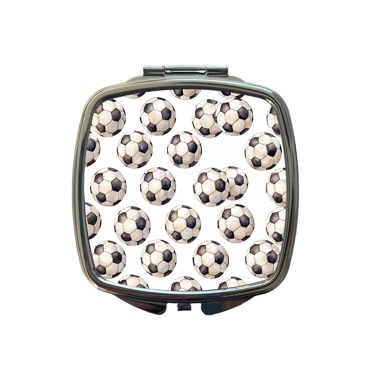 Lots Of Soccer Balls Footballs Small Travel Purse Handbag Pocket Makeup Compact Mirror
