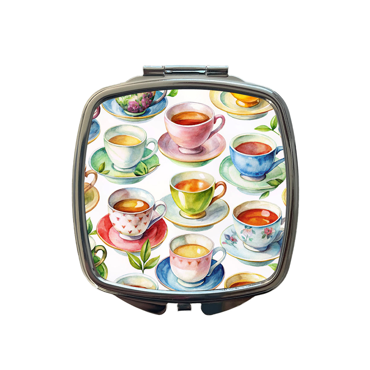 Lots Of Tea Cups Small Travel Purse Handbag Pocket Makeup Compact Mirror