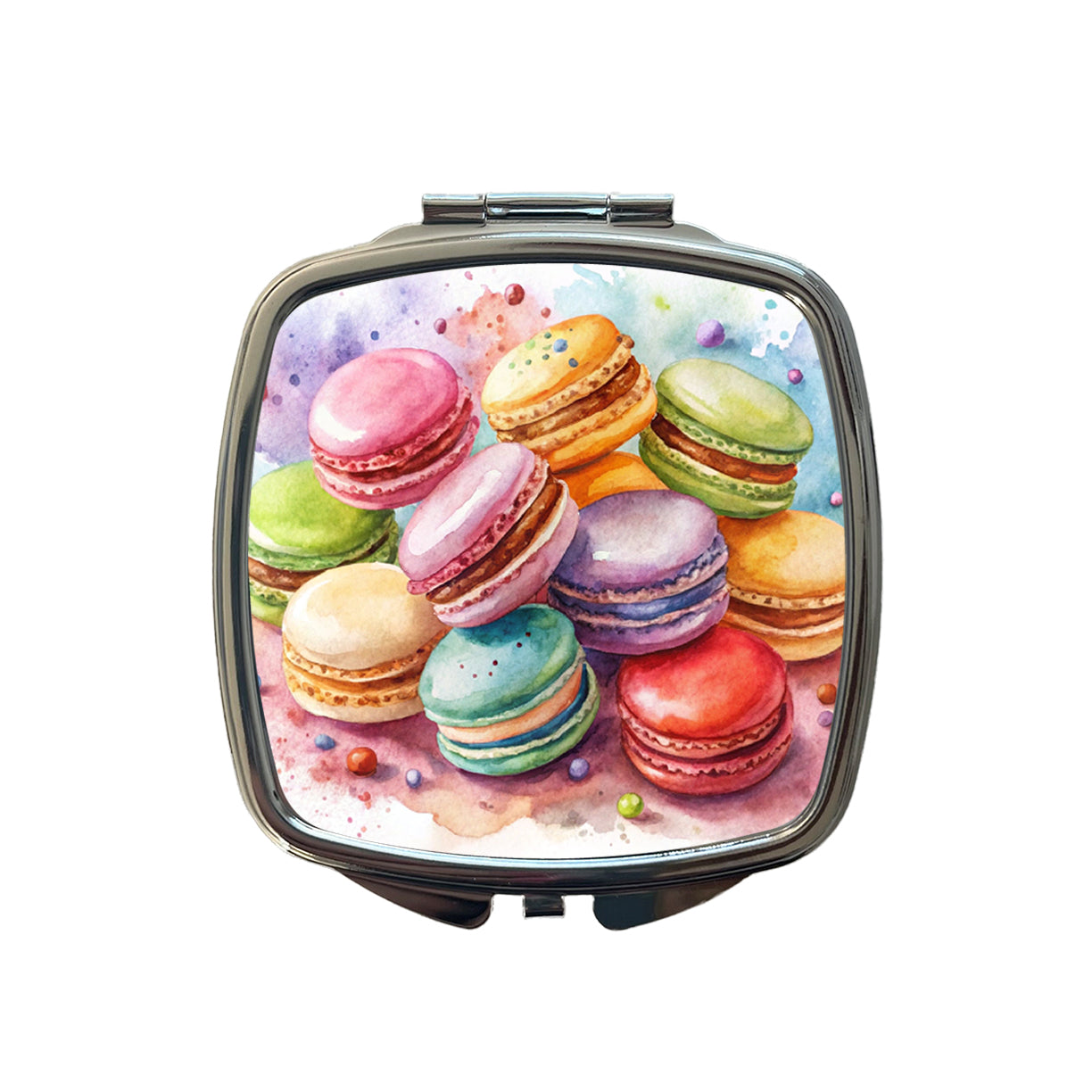 Macaron Cookies Watercolor Small Travel Purse Handbag Pocket Makeup Compact Mirror
