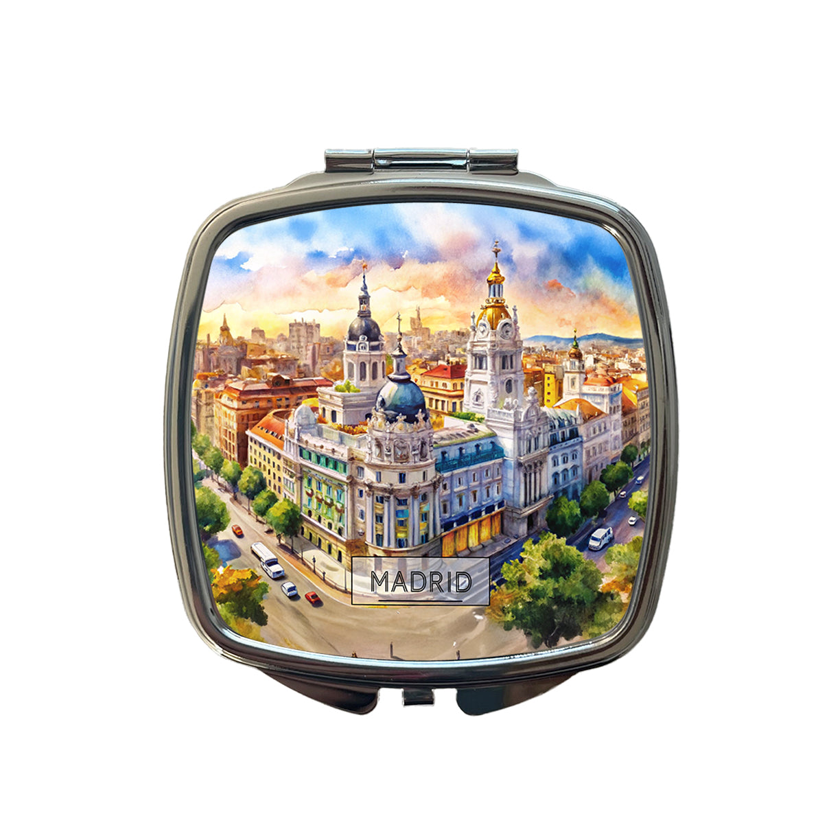 Madrid Spain Travel City Watercolor Small Travel Purse Handbag Pocket Makeup Compact Mirror