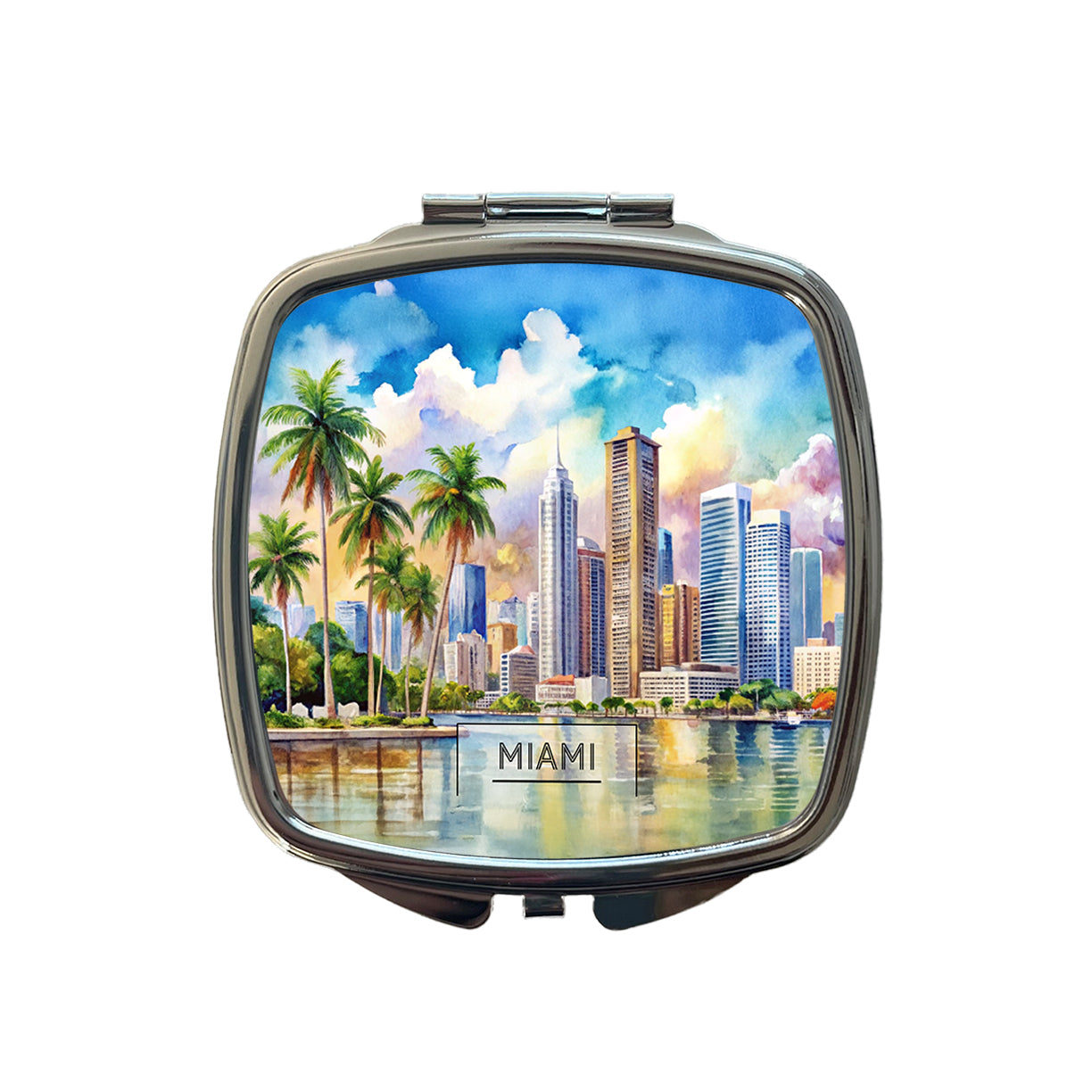 Miami Florida Travel Watercolor Small Travel Purse Handbag Pocket Makeup Compact Mirror