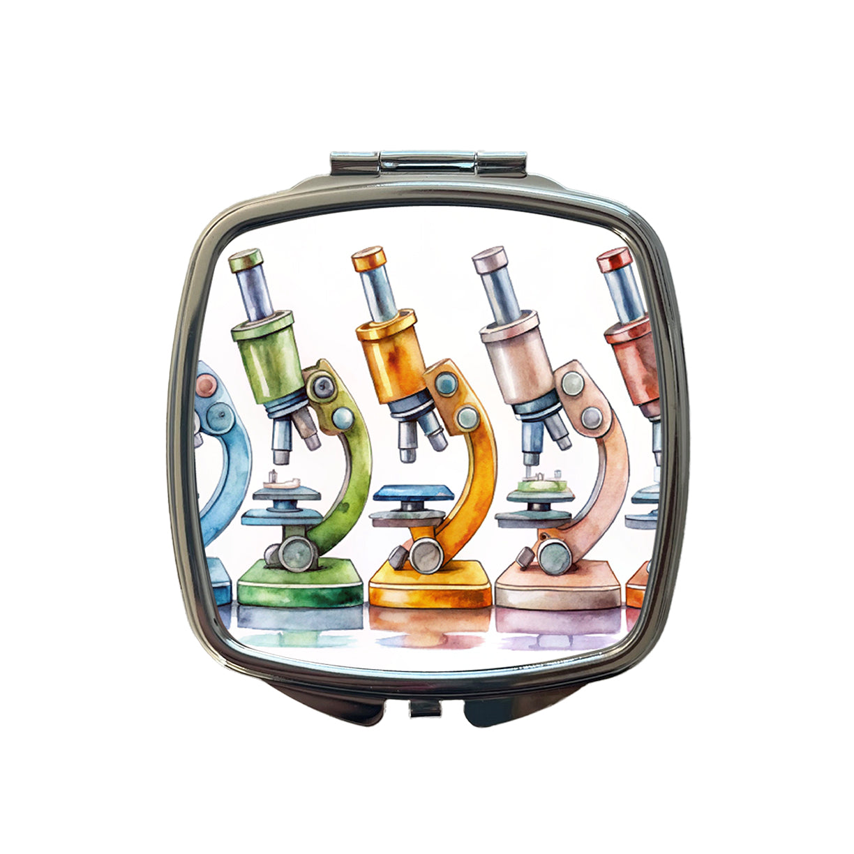 Microscopes In A Row Science Scientist Lab Anatomy Teacher Small Travel Purse Handbag Pocket Makeup Compact Mirror