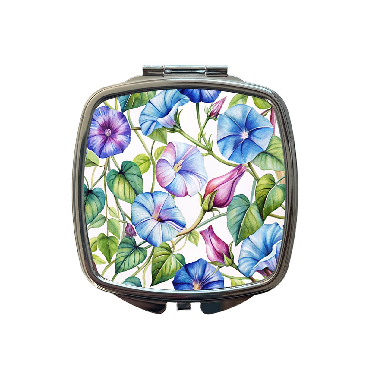 Morning Glories Flowers Watercolor Small Travel Purse Handbag Pocket Makeup Compact Mirror