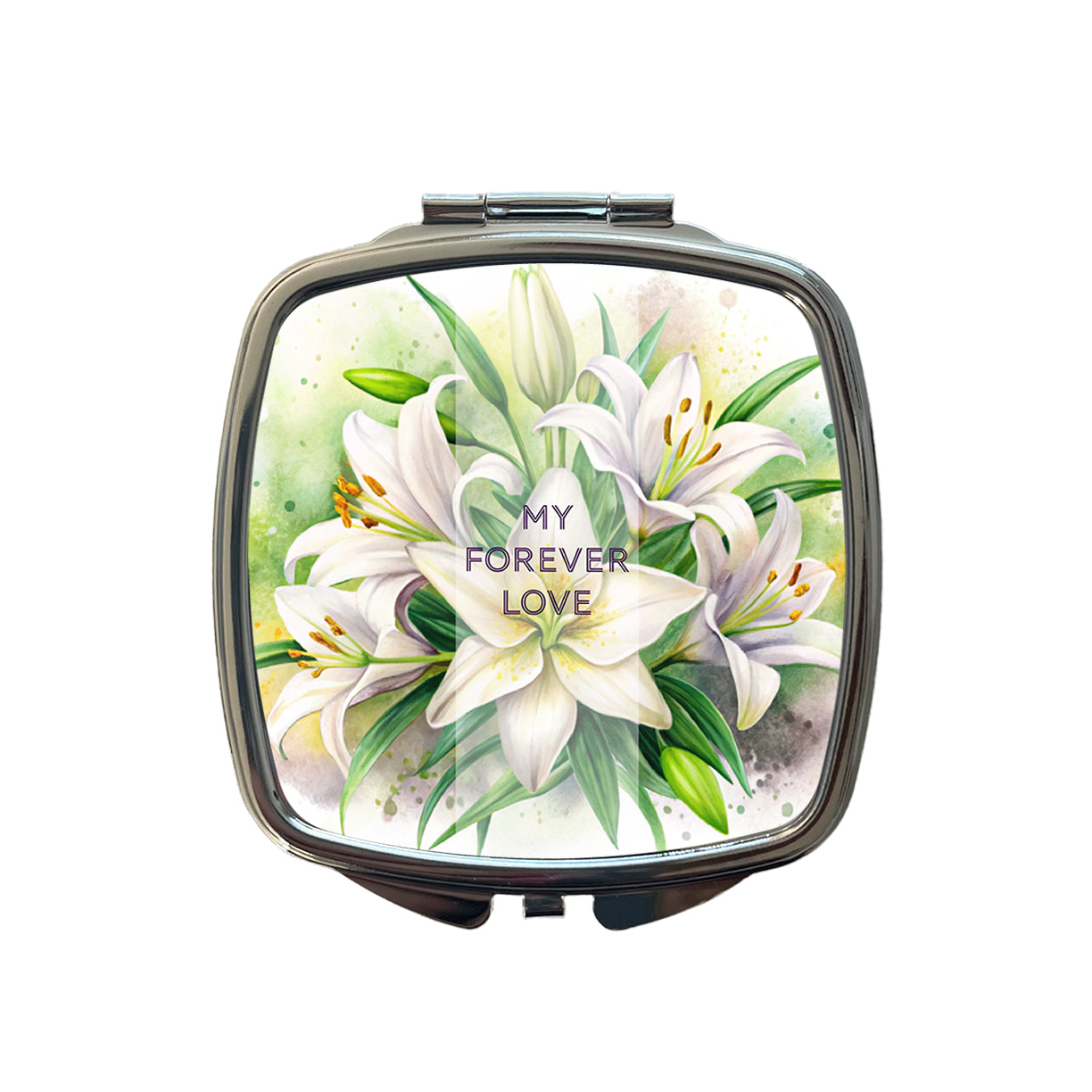 My Forever Love Wedding Anniversary Valentine's Easter Lily Flowers Small Travel Purse Handbag Pocket Makeup Compact Mirror