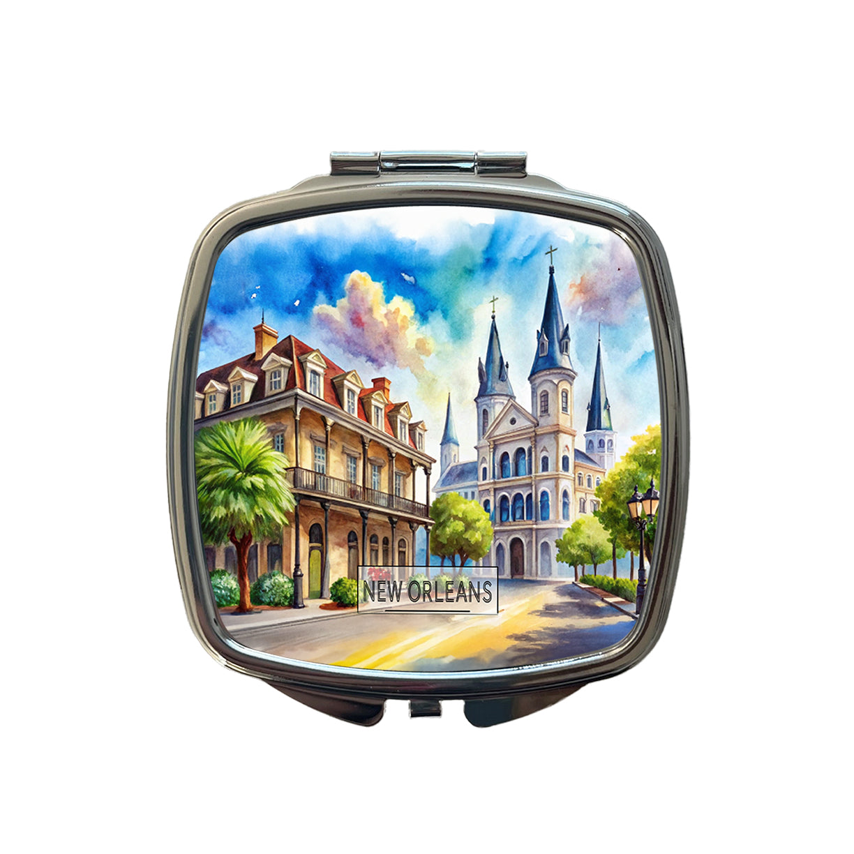New Orleans Louisiana Travel City Watercolor Small Travel Purse Handbag Pocket Makeup Compact Mirror