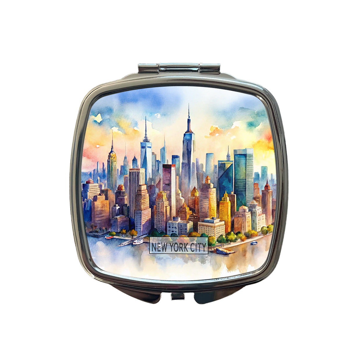 New York City NYC Travel Watercolor Small Travel Purse Handbag Pocket Makeup Compact Mirror