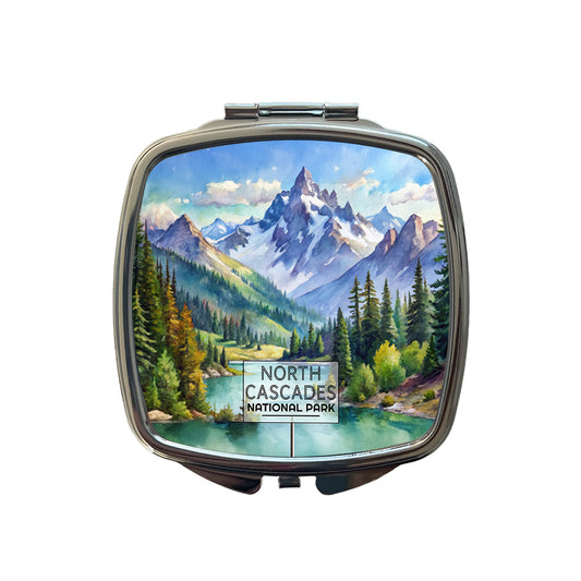 North Cascades National Park Washington Watercolor Small Travel Purse Handbag Pocket Makeup Compact Mirror