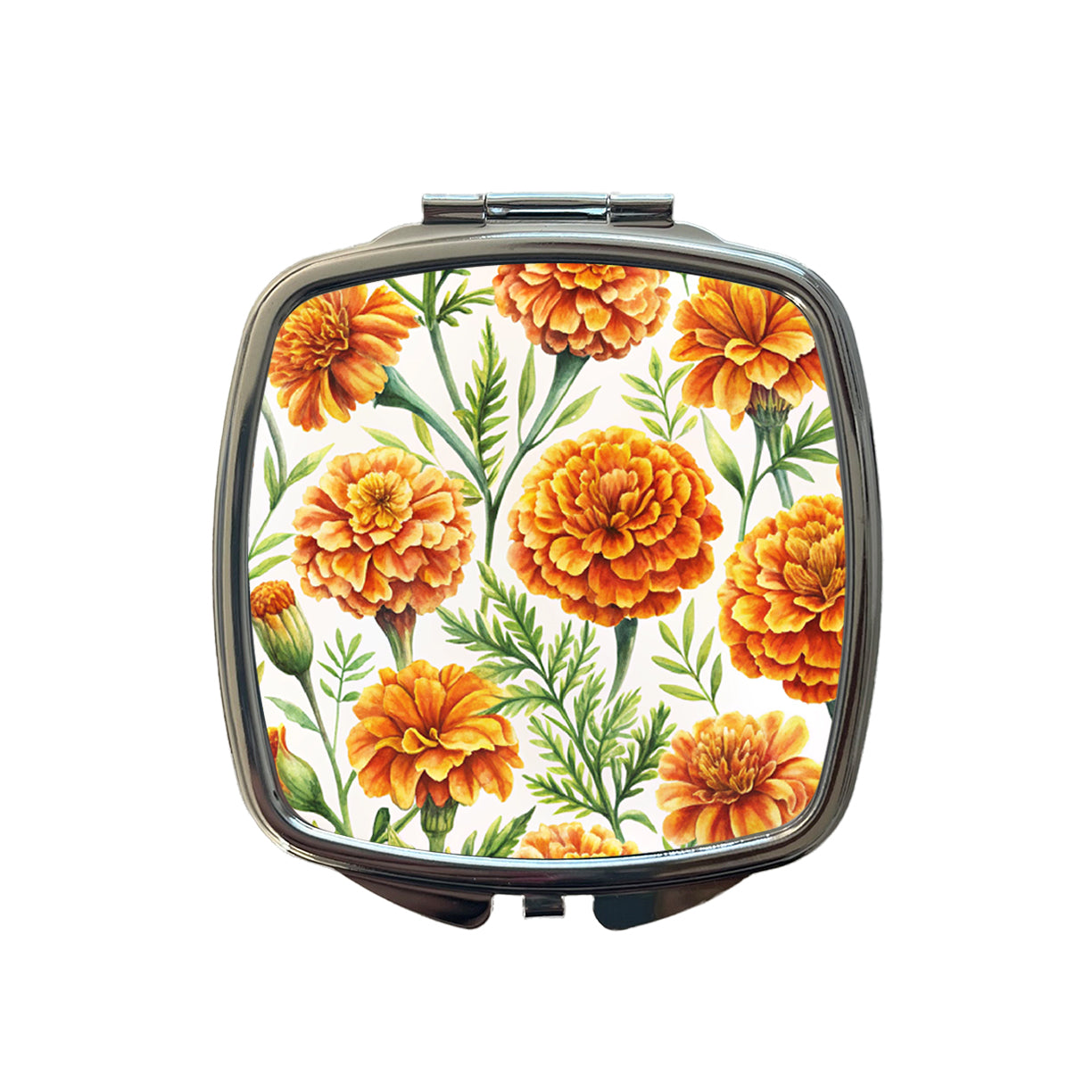 Orange Marigolds Flowers Watercolor Small Travel Purse Handbag Pocket Makeup Compact Mirror