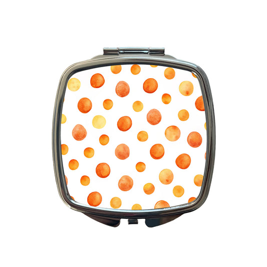 Orange Polka Dots Fun White Background Small Travel Purse Handbag Pocket Makeup Compact Mirror