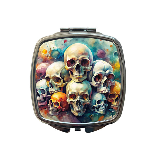 Overlapping Skulls Watercolor Small Travel Purse Handbag Pocket Makeup Compact Mirror