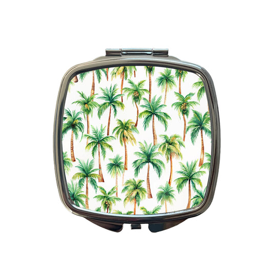 Palm Trees Pattern Watercolor Small Travel Purse Handbag Pocket Makeup Compact Mirror