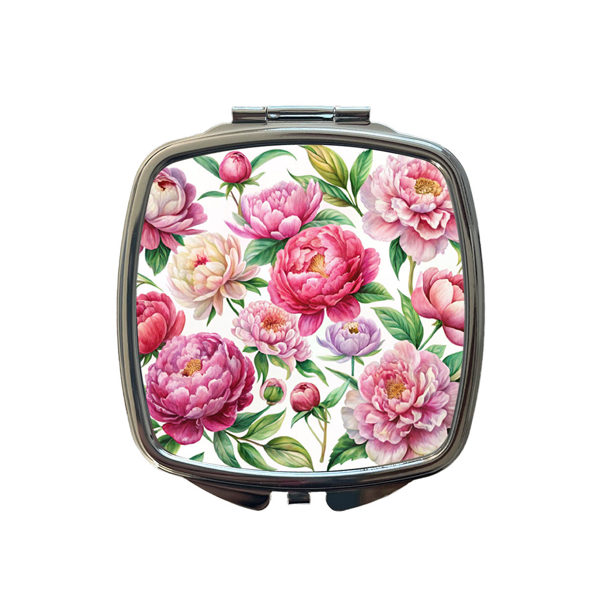 Peonies Pink Flowers Watercolor Small Travel Purse Handbag Pocket Makeup Compact Mirror