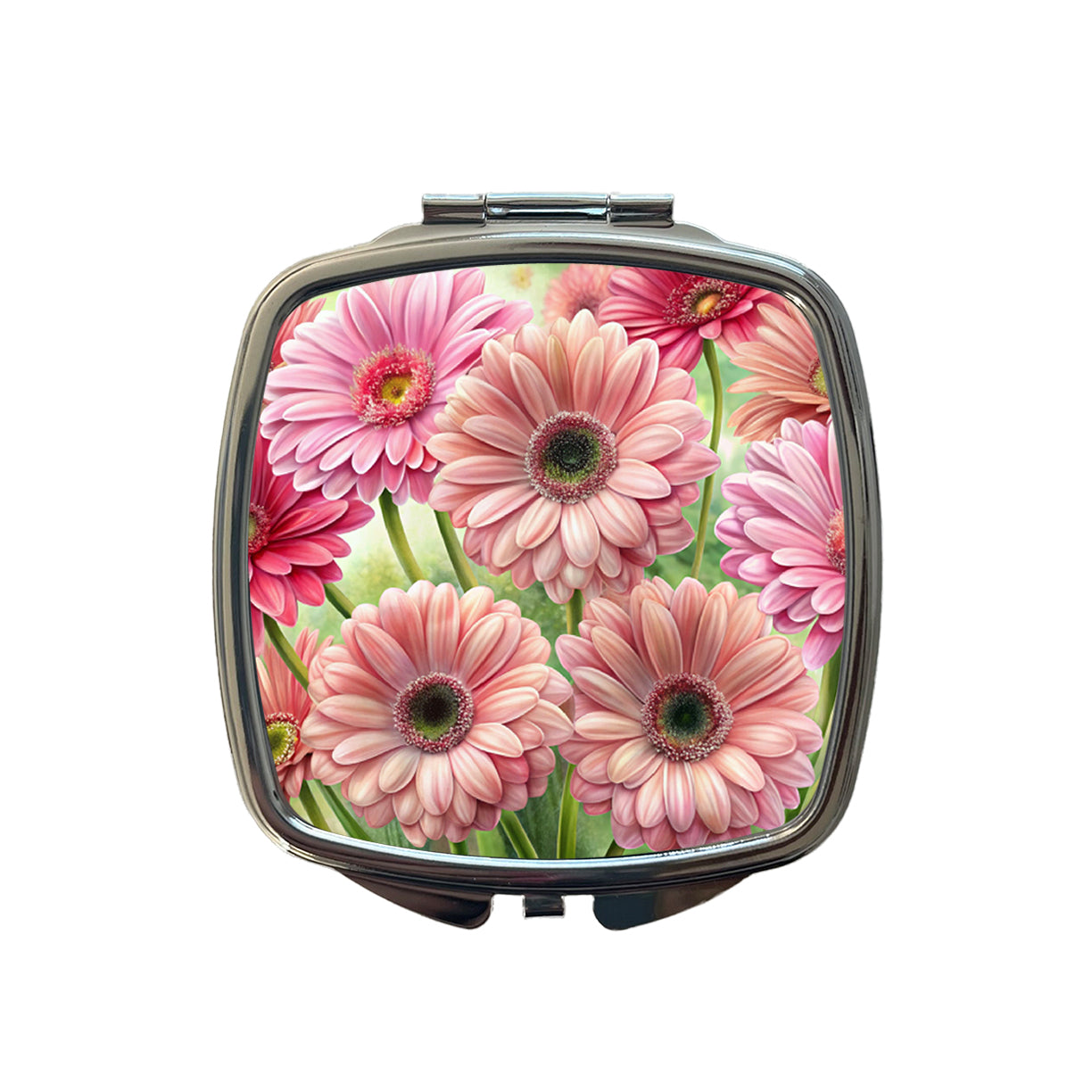 Pink Gerbera Daisies Flowers Watercolor Small Travel Purse Handbag Pocket Makeup Compact Mirror