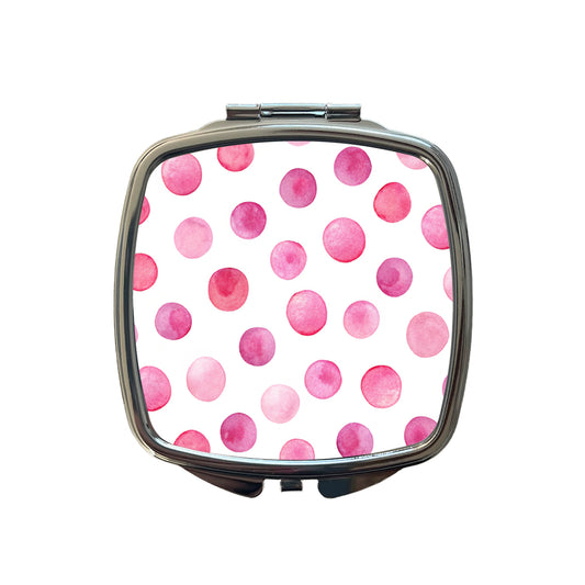 Pink Polka Dots White Background Small Travel Purse Handbag Pocket Makeup Compact Mirror