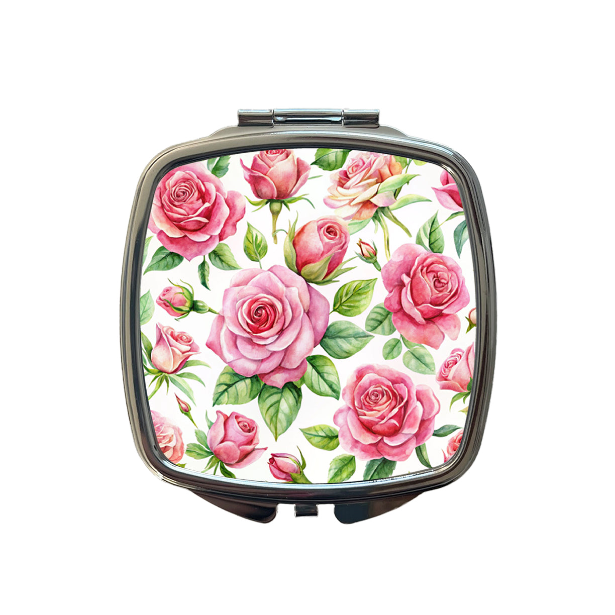 Pink Roses Flowers Watercolor Small Travel Purse Handbag Pocket Makeup Compact Mirror