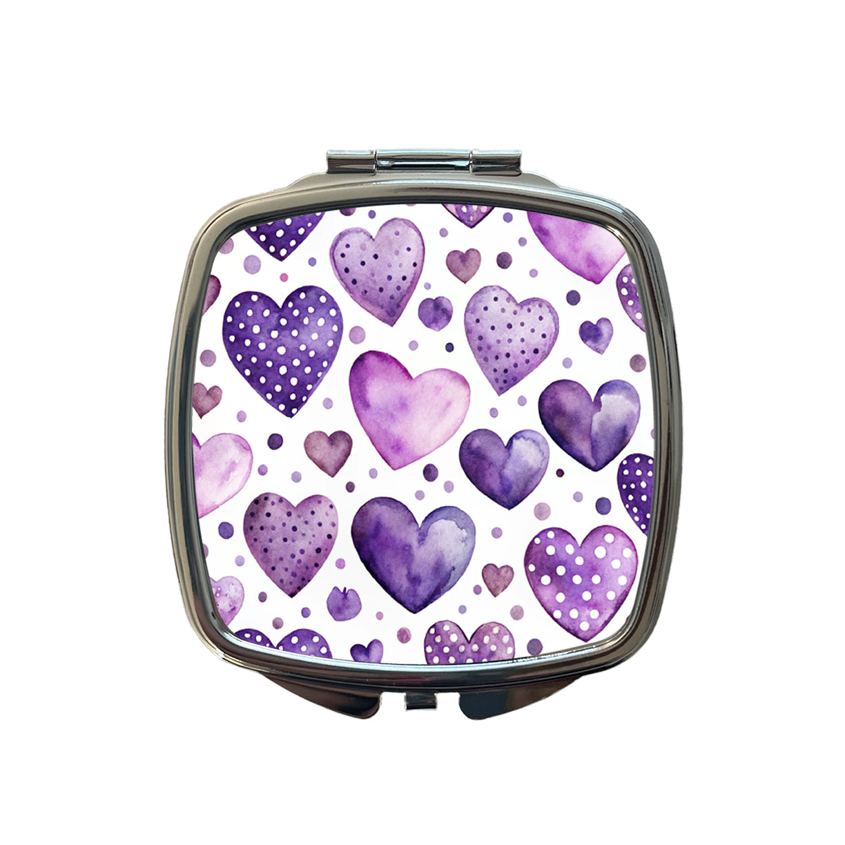 Purple Hearts Polka Dots Watercolor Small Travel Purse Handbag Pocket Makeup Compact Mirror