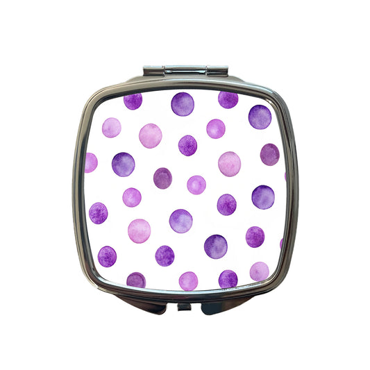 Purple Polka Dots Fun White Background Small Travel Purse Handbag Pocket Makeup Compact Mirror