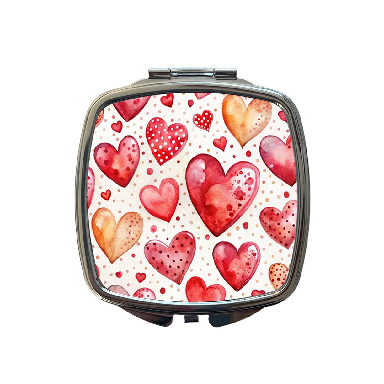 Red Hearts Polka Dots Love Valentine's Day Anniversary Small Travel Purse Handbag Pocket Makeup Compact Mirror