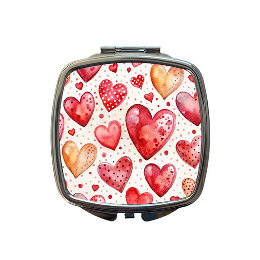 Red Hearts Polka Dots Love Valentine's Day Anniversary Small Travel Purse Handbag Pocket Makeup Compact Mirror