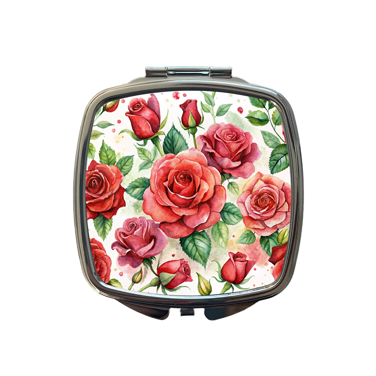 Red Roses Flowers Watercolor Small Travel Purse Handbag Pocket Makeup Compact Mirror