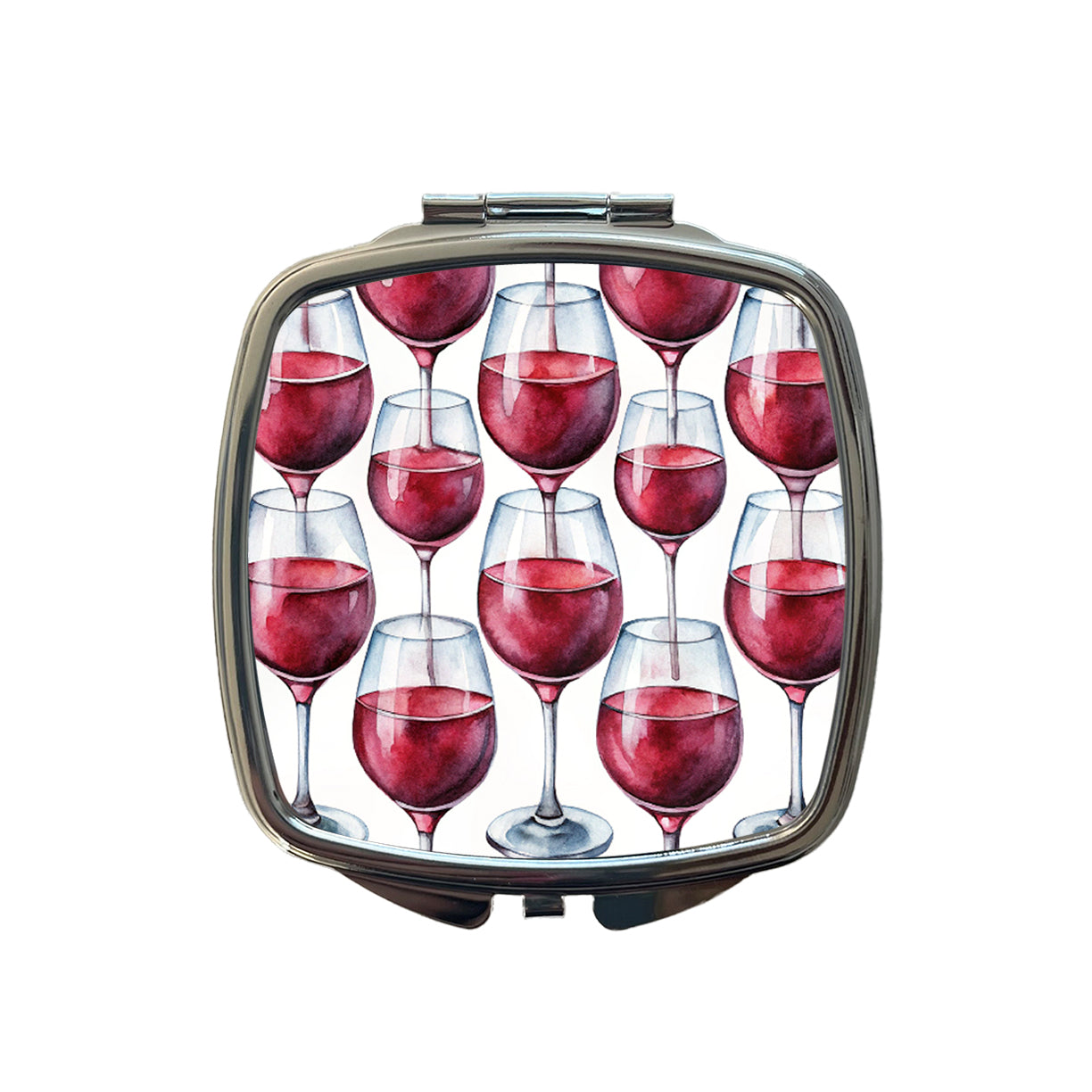 Red Wine Glasses Watercolor Small Travel Purse Handbag Pocket Makeup Compact Mirror