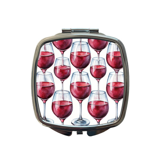 Red Wine Glasses Watercolor Small Travel Purse Handbag Pocket Makeup Compact Mirror
