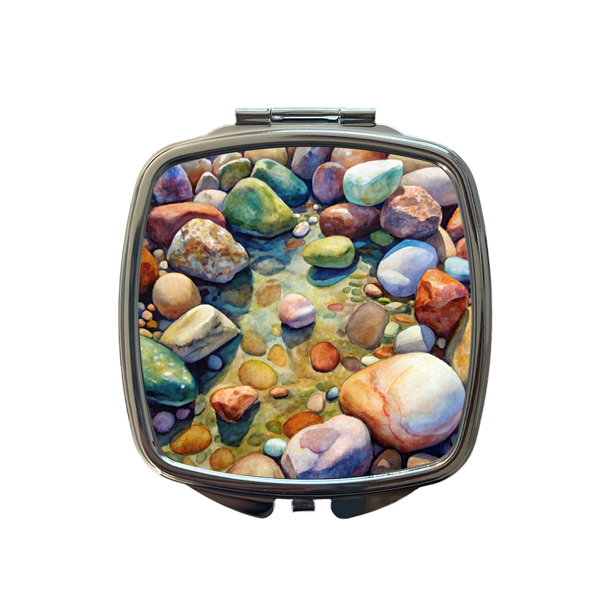 River Rocks Watercolor Small Travel Purse Handbag Pocket Makeup Compact Mirror