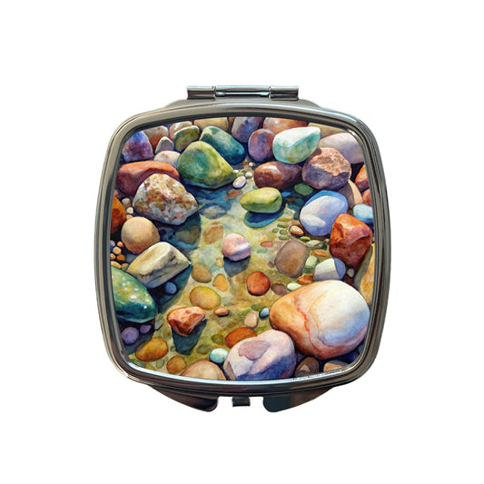 River Rocks Watercolor Small Travel Purse Handbag Pocket Makeup Compact Mirror