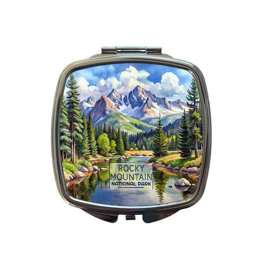 Rocky Mountain National Park Colorado Watercolor Small Travel Purse Handbag Pocket Makeup Compact Mirror