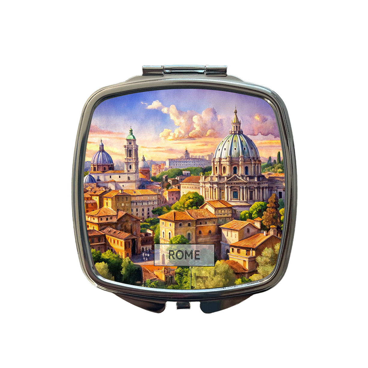 Rome Italy Travel City Watercolor Small Travel Purse Handbag Pocket Makeup Compact Mirror