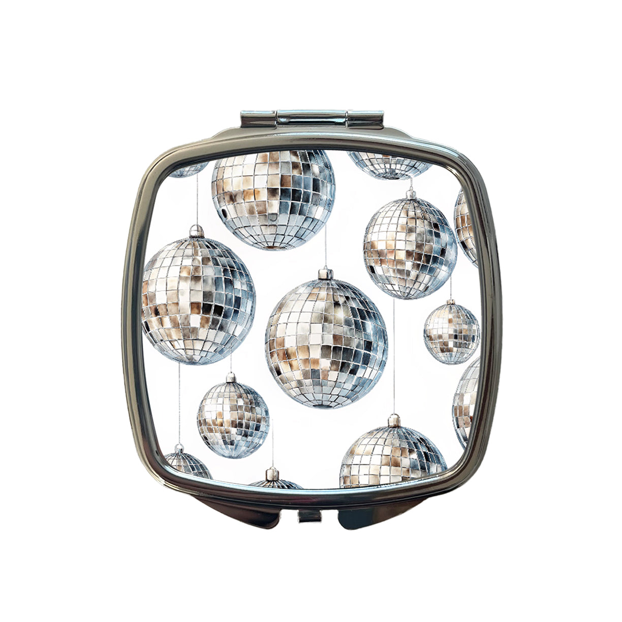 Silver Disco Balls Watercolor Small Travel Purse Handbag Pocket Makeup Compact Mirror