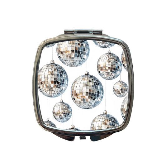 Silver Disco Balls Watercolor Small Travel Purse Handbag Pocket Makeup Compact Mirror