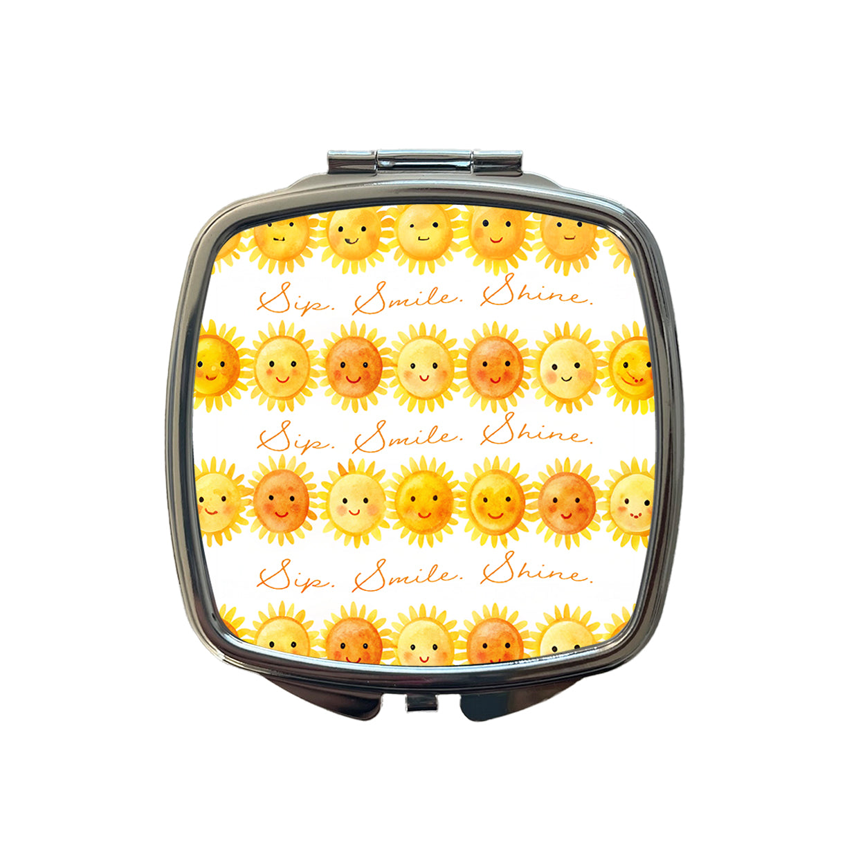 Sip Smile Shine Smiling Suns Inspirational Small Travel Purse Handbag Pocket Makeup Compact Mirror