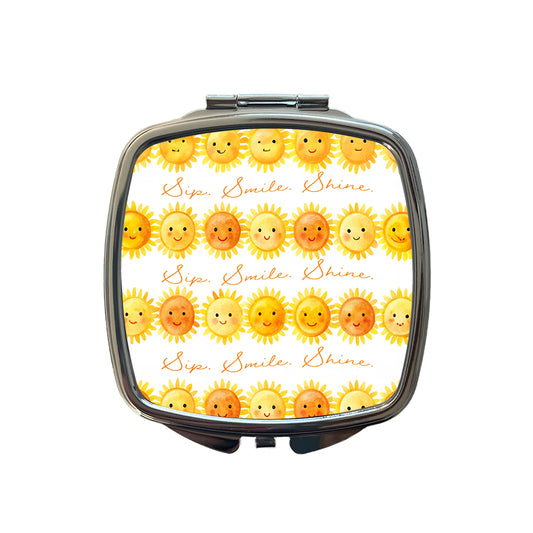 Sip Smile Shine Smiling Suns Inspirational Small Travel Purse Handbag Pocket Makeup Compact Mirror