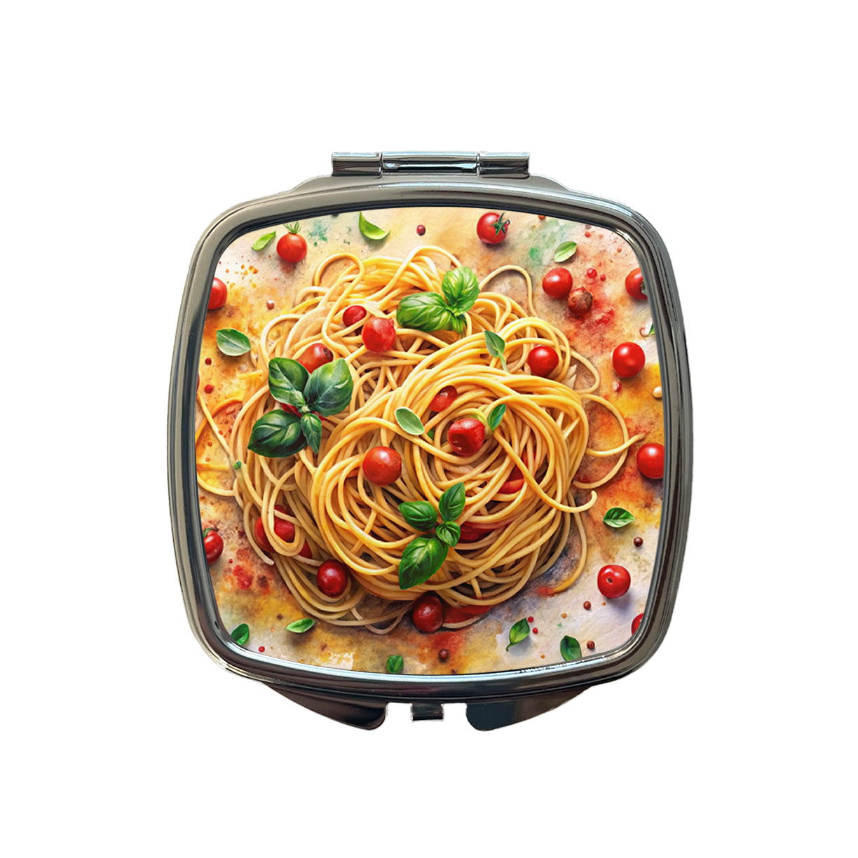 Spaghetti Pasta Italian Food Watercolor Small Travel Purse Handbag Pocket Makeup Compact Mirror