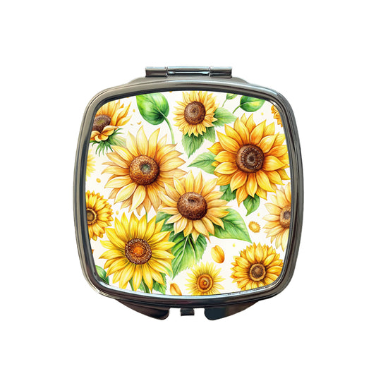 Sunflowers Scattered Watercolor Small Travel Purse Handbag Pocket Makeup Compact Mirror