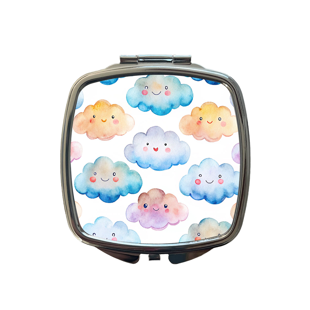 Sweet Smiling Clouds In A Row Watercolor Small Travel Purse Handbag Pocket Makeup Compact Mirror
