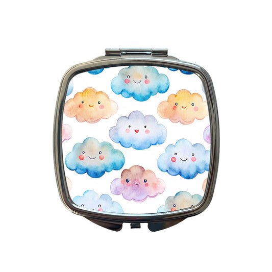 Sweet Smiling Clouds In A Row Watercolor Small Travel Purse Handbag Pocket Makeup Compact Mirror