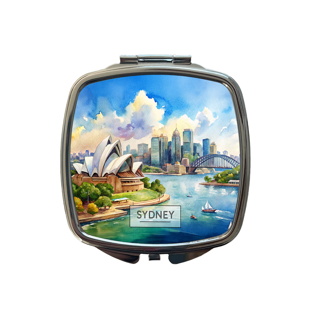 Sydney Australia Opera House Travel City Watercolor Small Travel Purse Handbag Pocket Makeup Compact Mirror