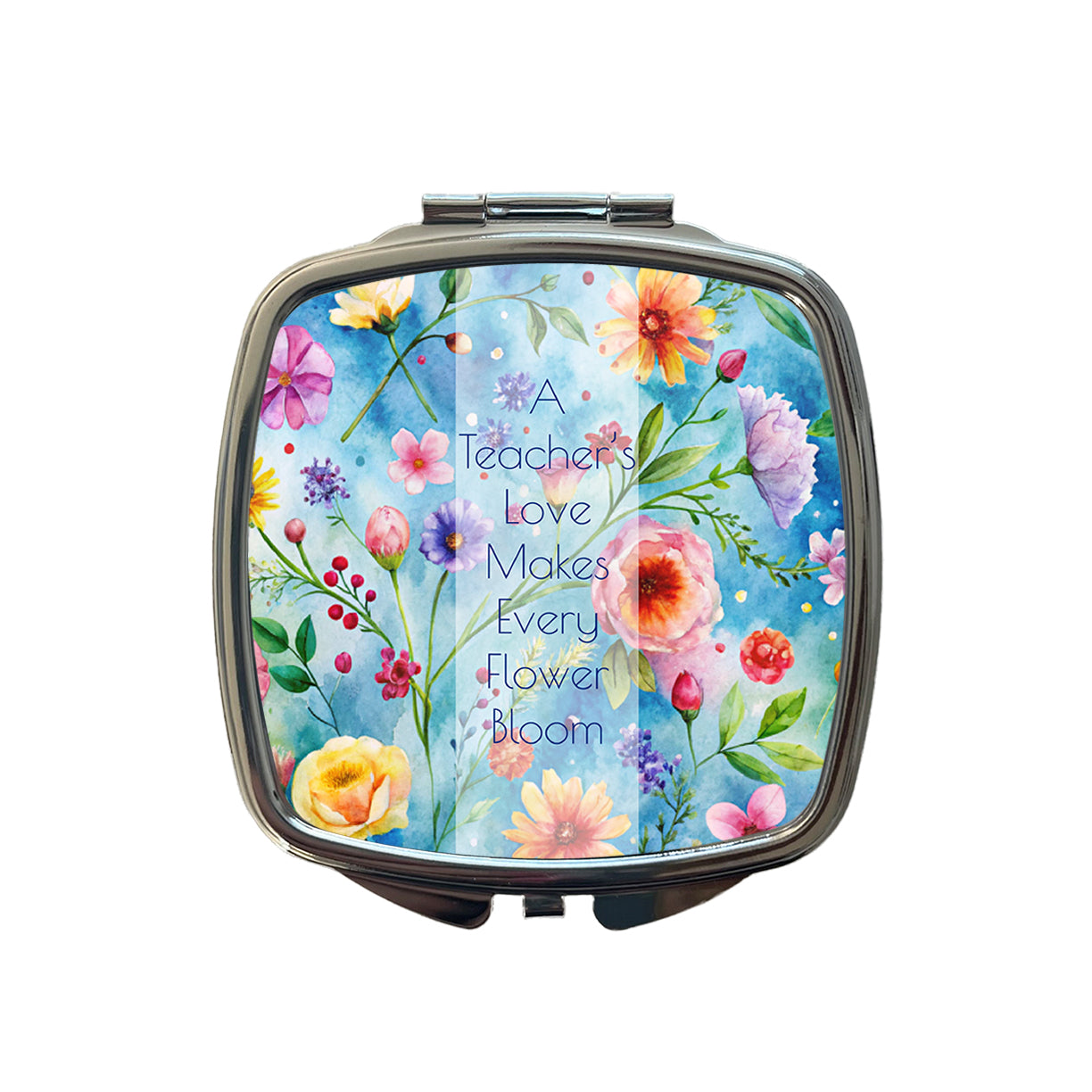 Teacher's Love Appreciation Flowers Blue Small Travel Purse Handbag Pocket Makeup Compact Mirror