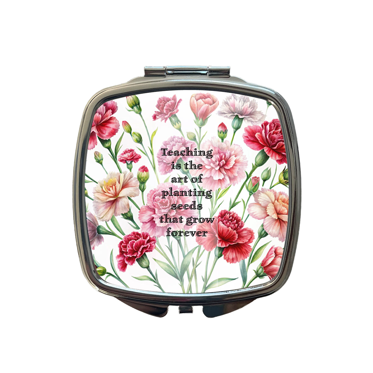 Teaching Art Of Planting Seeds Appreciation Carnations Flowers Small Travel Purse Handbag Pocket Makeup Compact Mirror