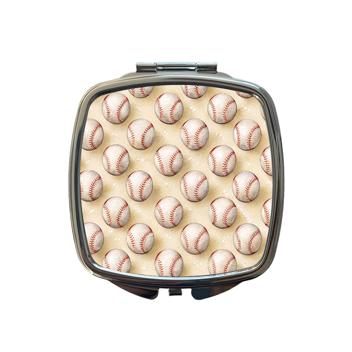 Tiny White Softballs In A Row Small Travel Purse Handbag Pocket Makeup Compact Mirror