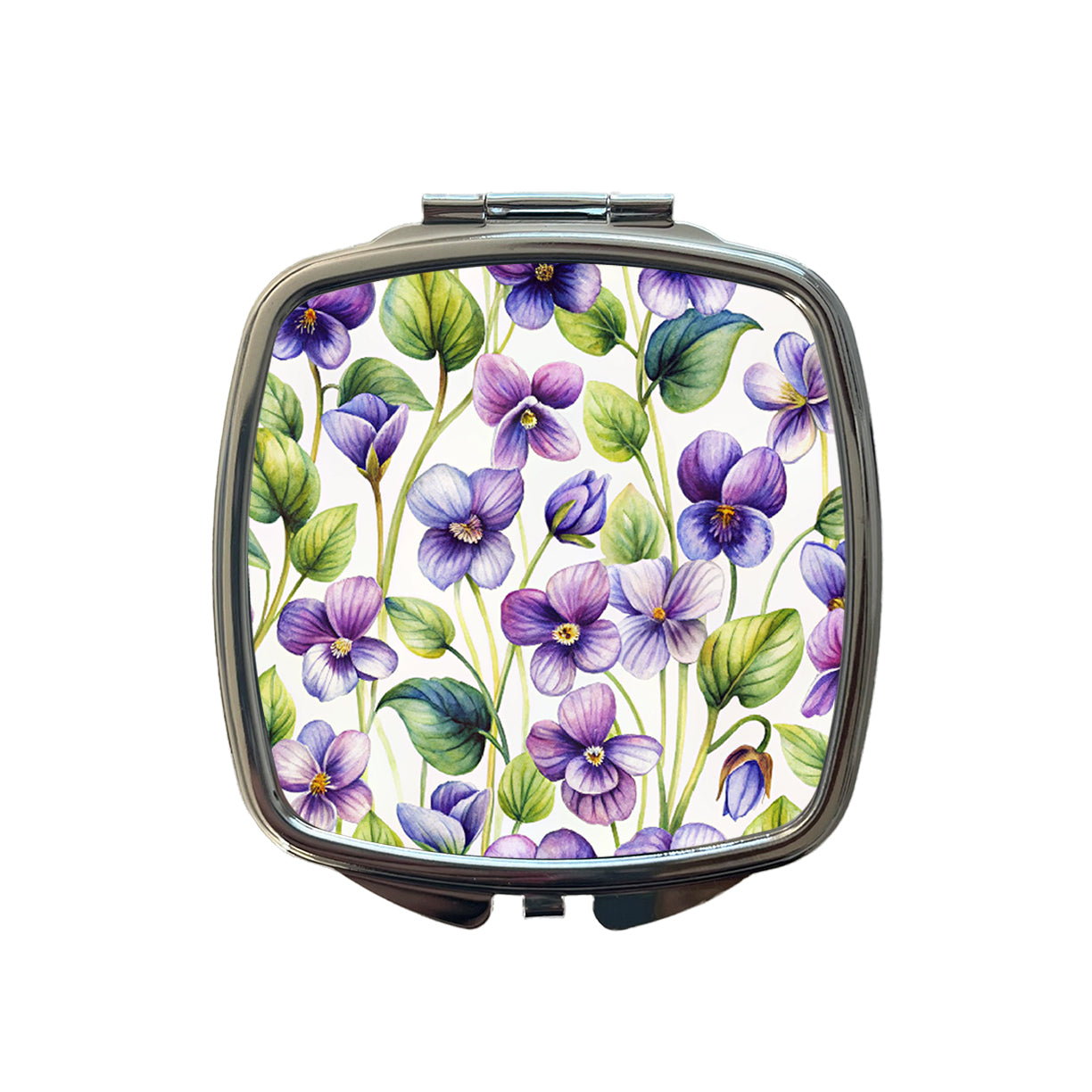 Violets Flowers Watercolor Small Travel Purse Handbag Pocket Makeup Compact Mirror
