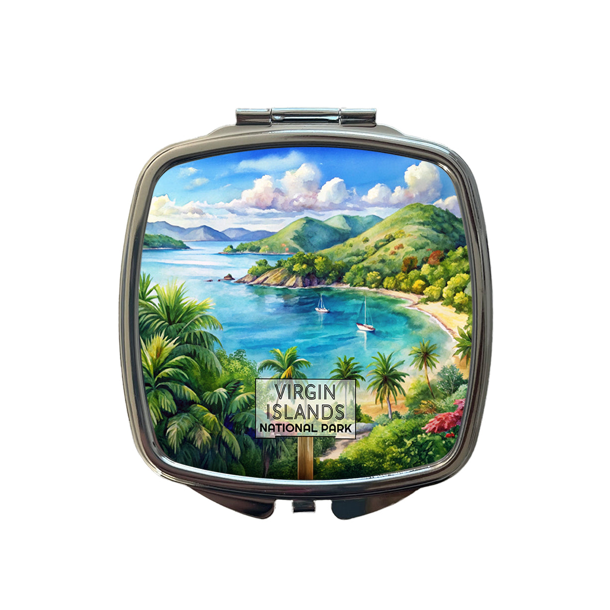 Virgin Islands National Park Watercolor Small Travel Purse Handbag Pocket Makeup Compact Mirror