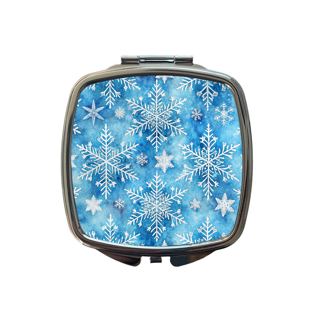 White Snowflakes Beautiful Winter Small Travel Purse Handbag Pocket Makeup Compact Mirror