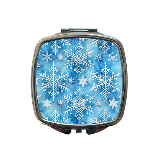 White Snowflakes Beautiful Winter Small Travel Purse Handbag Pocket Makeup Compact Mirror