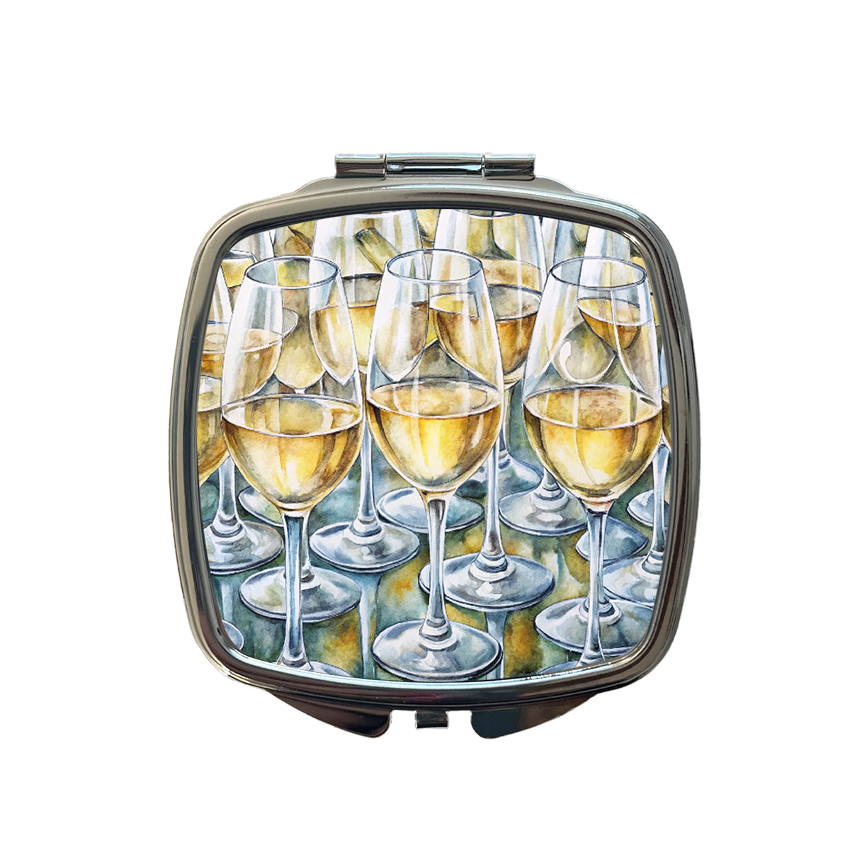 White Wine Glasses Chardonnay Small Travel Purse Handbag Pocket Makeup Compact Mirror
