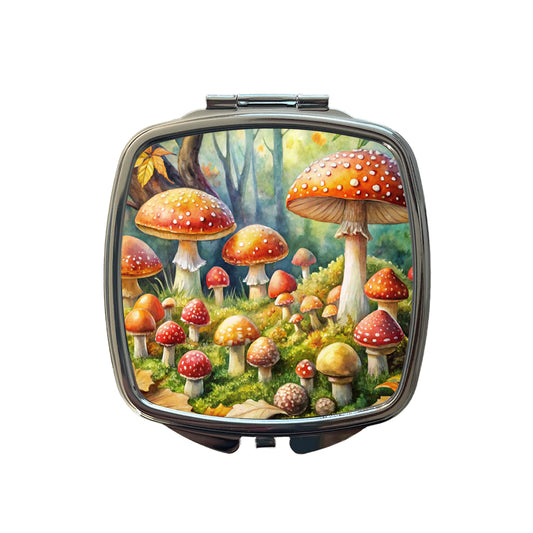 Woodland Mushrooms Watercolor Small Travel Purse Handbag Pocket Makeup Compact Mirror