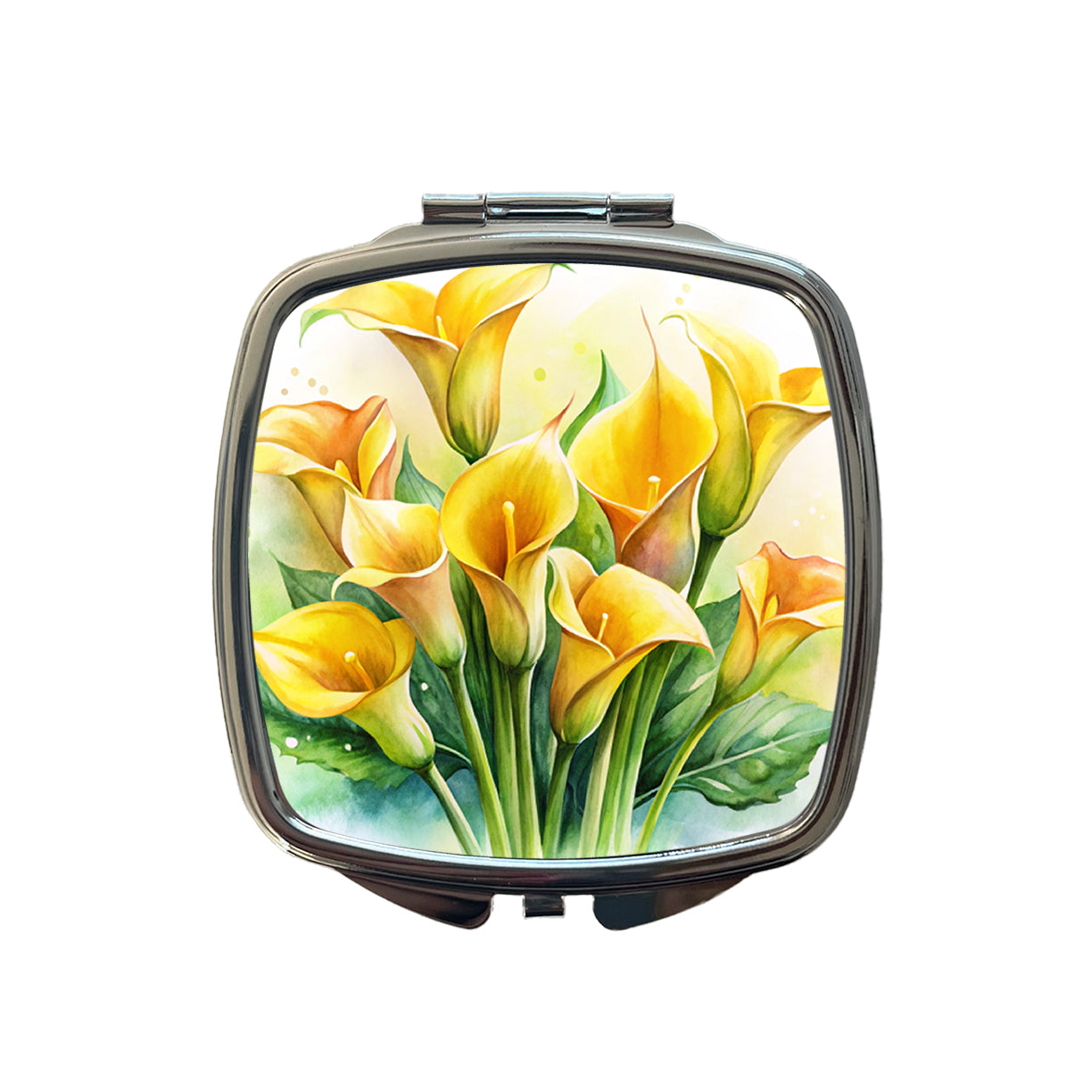 Yellow Calla Lily Flowers Watercolor Small Travel Purse Handbag Pocket Makeup Compact Mirror