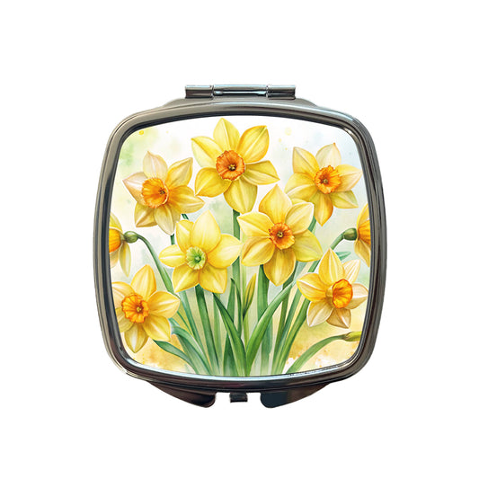 Yellow Daffodils Flowers Watercolor Small Travel Purse Handbag Pocket Makeup Compact Mirror